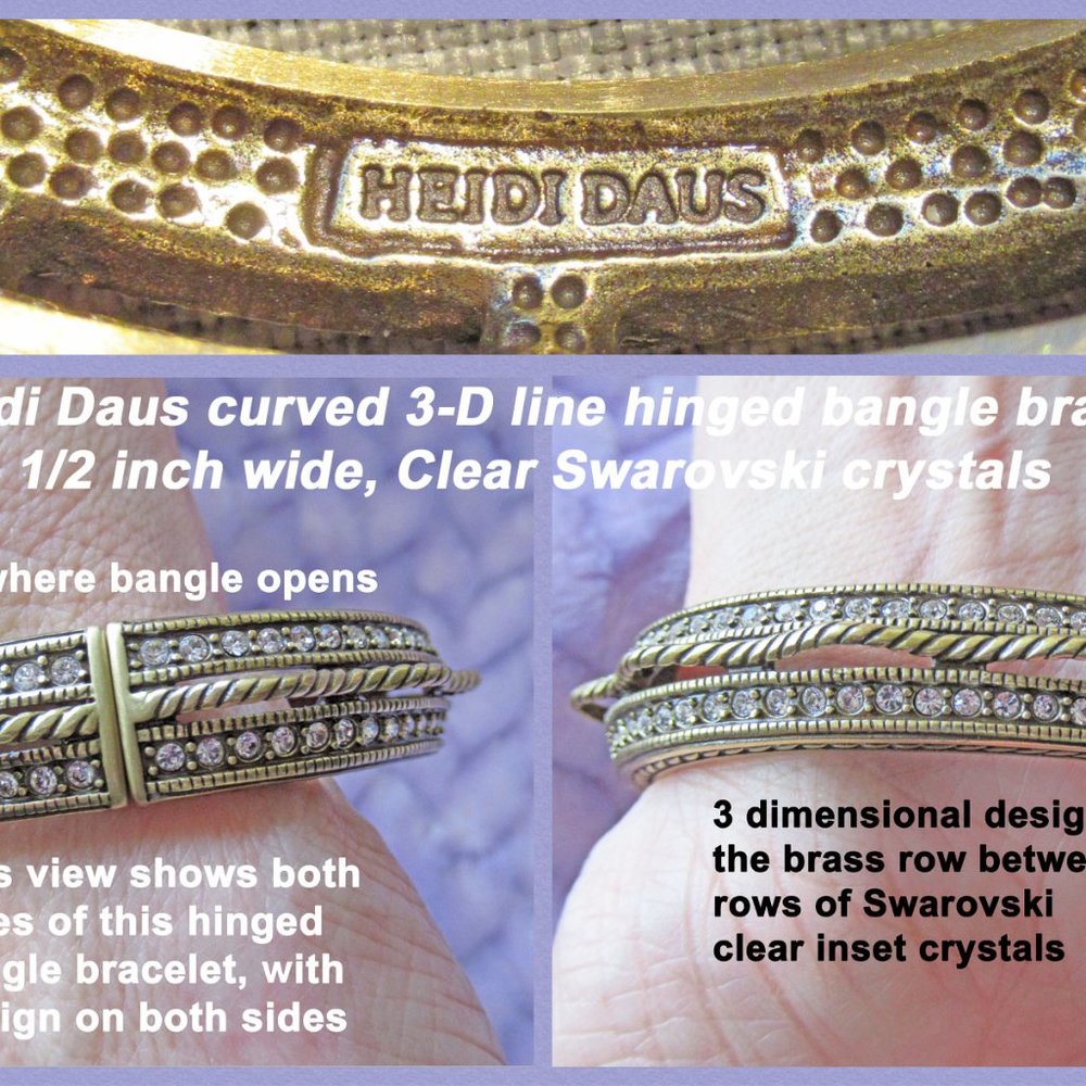 Heidi Daus curved raised 3-D hinged bangle bracelet, 1/2 inch wide, Swarovski - Picture 3 of 11
